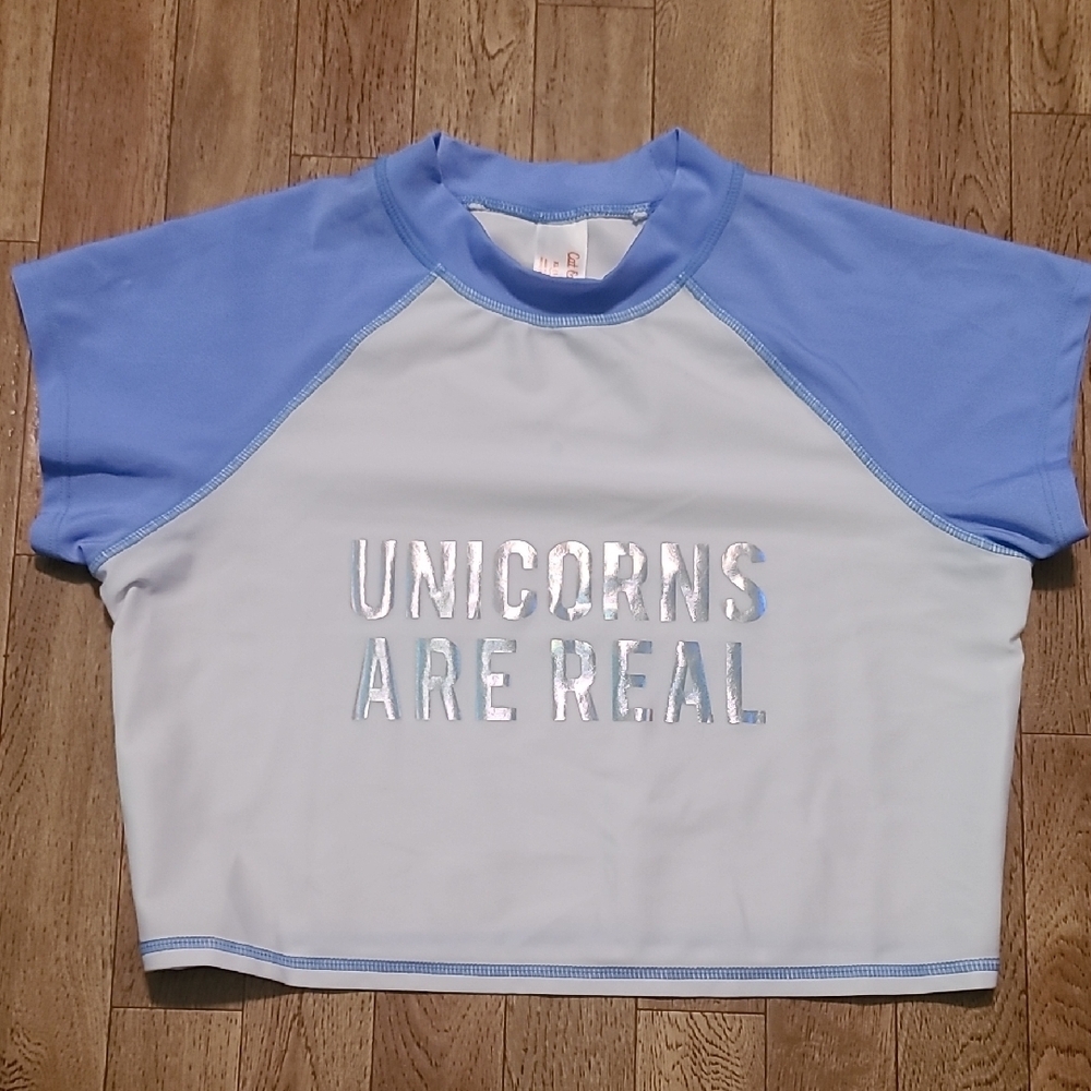 Cat & Jack Blue and White Graphic Cropped Swim-Top (AB1)